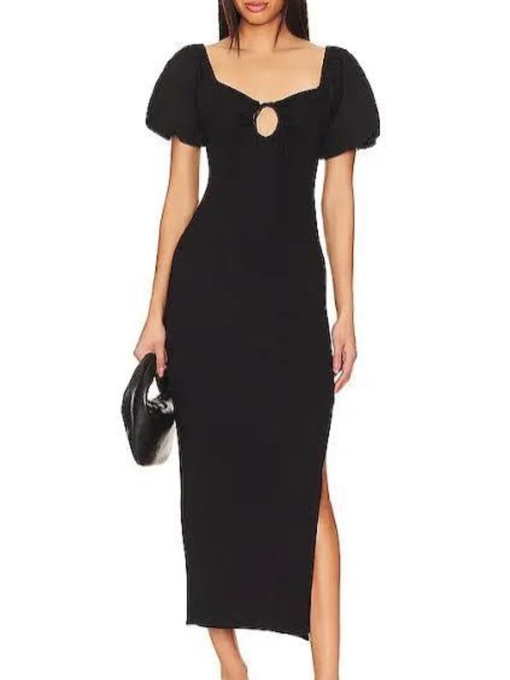 l*space Black Midi Dress with Puff Sleeves and Keyhole
